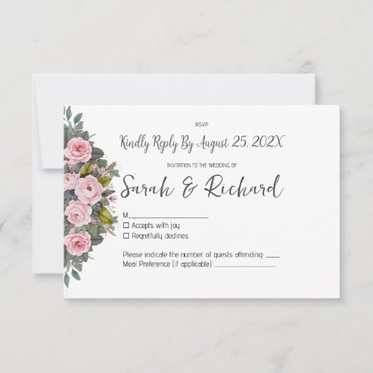 Zachte Blush Bloemachtige Bruiloft RSVP Kaartje (Voorkant)