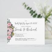 Zachte Blush Bloemachtige Bruiloft RSVP Kaartje (Staand voorkant)