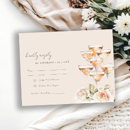 Zachte Blush Bloemen Champagne wijnglazen bruiloft RSVP Kaartje