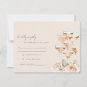 Zachte Blush Bloemen Champagne wijnglazen bruiloft RSVP Kaartje (Voorkant)