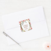Zachte Blush Bloemen Goud Lijst Waterverf Bruiloft Vierkante Sticker (Envelop)
