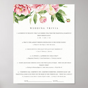 Zachte Blush Bloemen Pioen Bruiloft Trivia Spel De Poster