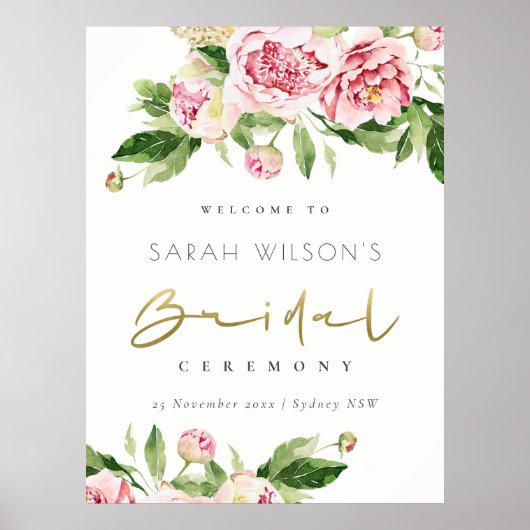 Zachte Blush Bloemenaquarel Bruidsdouche Welkom Poster (Voorkant)
