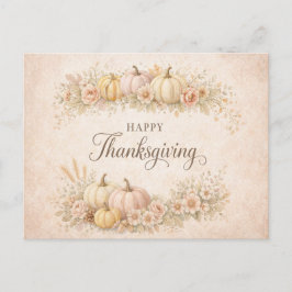Zachte Blush Bloemige Gelukkige Thanksgiving Pompo Feestdagenkaart