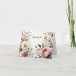 Zachte Blush Bloemige Pioenroos en Rozen Serenade Bedankkaart