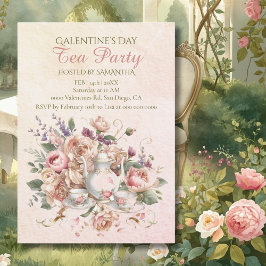 Zachte Blush Bloemige Thee Galentine Feestje Vinta Kaart