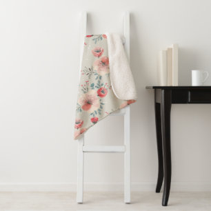 Zachte Blush Bloemige Vintage Patroon Sherpa Deken