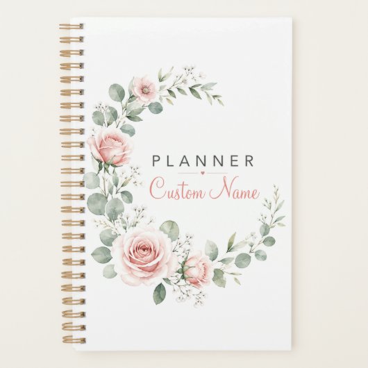Zachte Blush Bloemige Watercolor Gepersonaliseerde Planner (Voorkant)