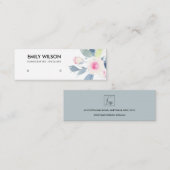ZACHTE BLUSH BLUE FLORAL STUD EARRING DISPLAY LOGO MINI VISITEKAARTJE (Voorkant / Achterkant)