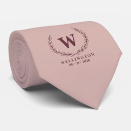 Zachte Blush Bourgondië Laurel Monogram Huwelijksd Stropdas