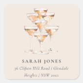 Zachte Blush Champagne wijnglazen Adres Vierkante Sticker (Voorkant)