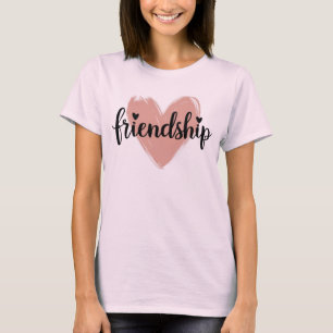 Zachte Blush en Zwarte Hand-getrokken Hart Vriends T-shirt