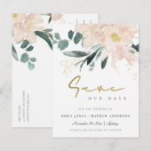 ZACHTE BLUSH FLORAL BUNCH WATERVERF BEWAREN DE DAT AANKONDIGINGSKAART (Voorkant / Achterkant)