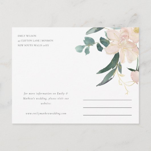 ZACHTE BLUSH FLORAL BUNCH WATERVERF BEWAREN DE DAT AANKONDIGINGSKAART (Achterkant)