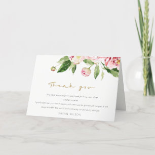 Zachte Blush Florale Pioen Waterverf Bruiloftsdouc Bedankkaart