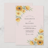 Zachte Blush Gele Ranunculus Eucalyptus Bruiloft Kaart (Voorkant / Achterkant)