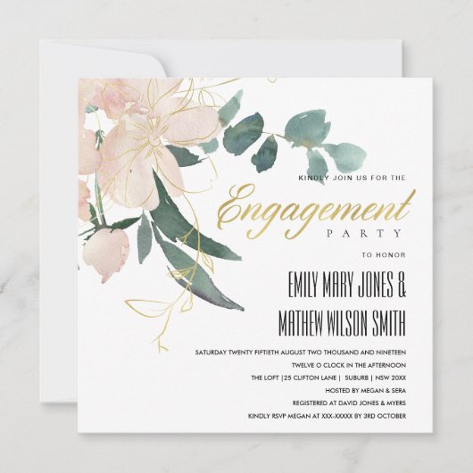 ZACHTE BLUSH GOLD FLORAL BUNCH WATERVERF VERLOVING KAART (Voorkant)