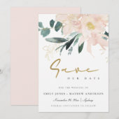 ZACHTE BLUSH GOLD FLORAL BUNCH WATERVERF WASH SAVE THE DATE (Voorkant / Achterkant)