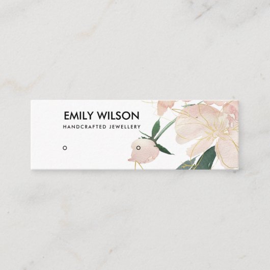 ZACHTE BLUSH GOLD FLORAL WATERVERF EARRING DISPLAY MINI VISITEKAARTJE (Voorkant)