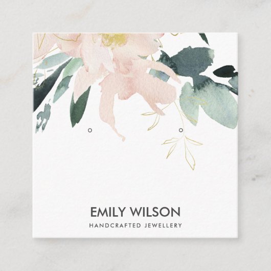 ZACHTE BLUSH GOLD FLORAL WATERVERF EARRING DISPLAY VIERKANTE VISITEKAARTJE (Voorkant)
