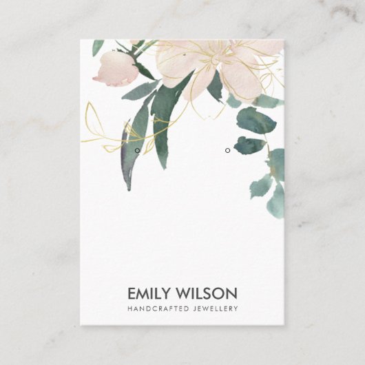 ZACHTE BLUSH GOLD FLORAL WATERVERF EARRING DISPLAY VISITEKAARTJE (Voorkant)