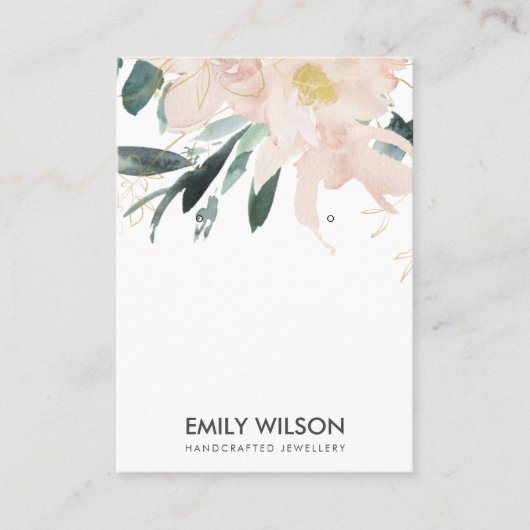 ZACHTE BLUSH GOLD FLORAL WATERVERF EARRING DISPLAY VISITEKAARTJE (Voorkant)