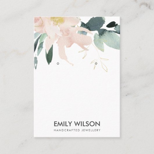 ZACHTE BLUSH GOLD FLORAL WATERVERF EARRING DISPLAY VISITEKAARTJE (Voorkant)