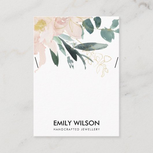 ZACHTE BLUSH GOLD FLORAL WATERVERF KETTING DISPLAY VISITEKAARTJE (Voorkant)