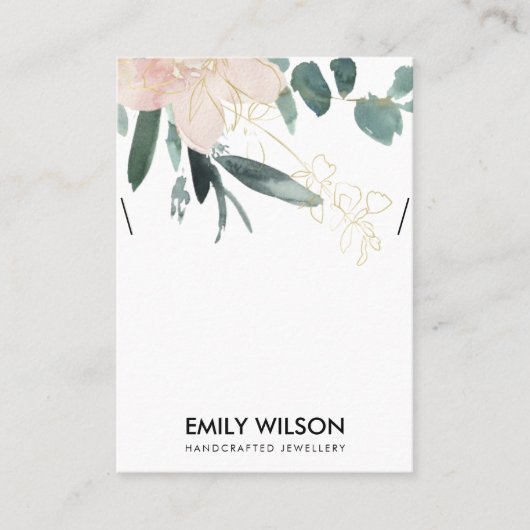 ZACHTE BLUSH GOLD FLORAL WATERVERF KETTING DISPLAY VISITEKAARTJE (Voorkant)