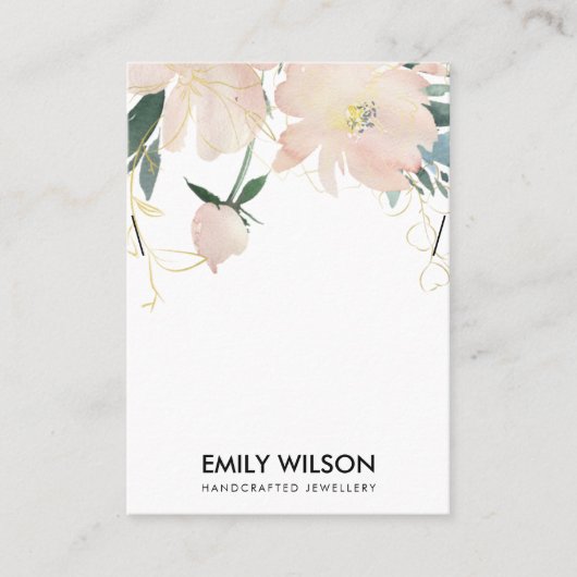 ZACHTE BLUSH GOLD FLORAL WATERVERF KETTING DISPLAY VISITEKAARTJE (Voorkant)