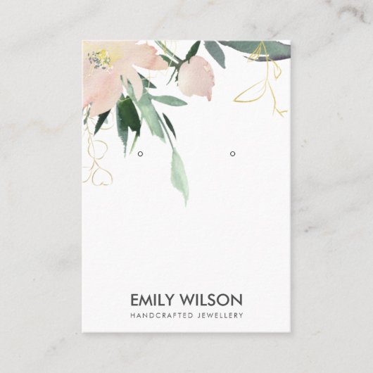 ZACHTE BLUSH GOUDEN BLOEMEN WATERVERF OORBEL DISPL VISITEKAARTJE (Voorkant)