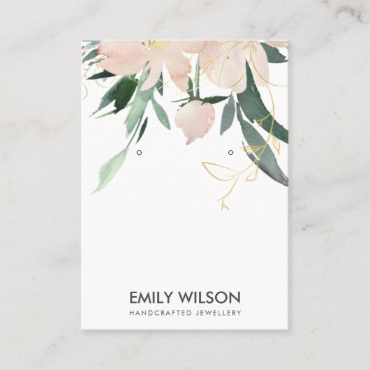 ZACHTE BLUSH GOUDEN BLOEMEN WATERVERF OORBEL DISPL VISITEKAARTJE (Voorkant)