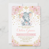 Zachte Blush Gouden Olifant 1e Verjaardag Chique B Kaart (Voorkant)