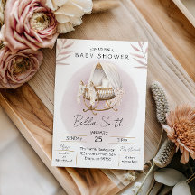 Zachte Blush Gouden Wieg Baby Shower Uitnodiging