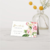 Zachte Blush Groene Pioen Rozen Bloem Bruiloft Plaatskaartje (Achterkant)