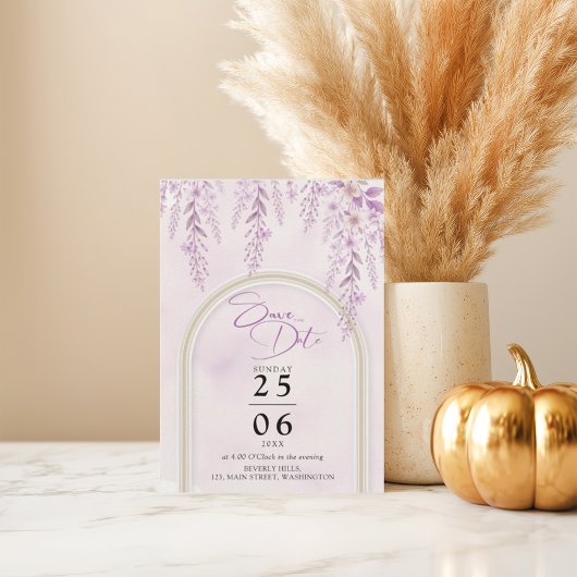 Zachte Blush Lavendel Bloemige Foto QR Code Huweli Save The Date