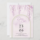 Zachte Blush Lavendel Bloemige Foto QR Code Huweli Save The Date (Voorkant)