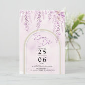 Zachte Blush Lavendel Bloemige Foto QR Code Huweli Save The Date (Staand voorkant)