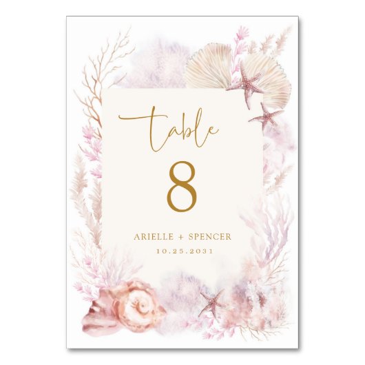 Zachte Blush Lavendel Ocean Trouwtafel Nummer Kaart (Voorkant)