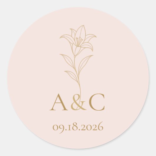 Zachte Blush Lelie Trouw Monogram Enveloppe Zegel (Voorkant)