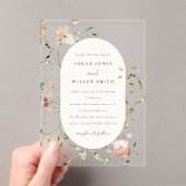 Zachte Blush Meadow Waterverf Floral Lijst Weddens Acryl Uitnodigingen (Insitu (Draagbaar))