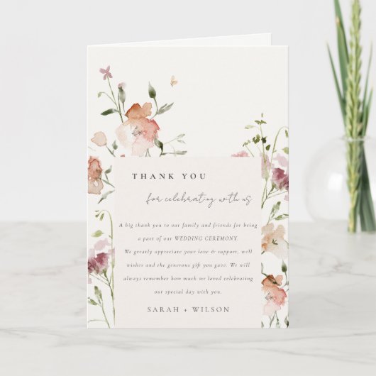 Zachte Blush Meadow Waterverf Floral Lijst Weddens Bedankkaart (Voorkant)