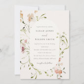 Zachte Blush Meadow Waterverf Floral Lijst Weddens Kaart (Voorkant)