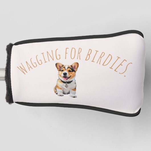 Zachte Blush-Neutrale Corgi 'Kwispelend naar Vogel Golfheadcover (Voorkant)