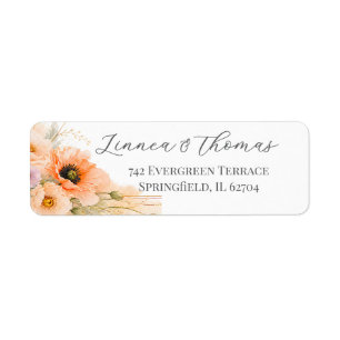 Zachte Blush Papaver Elegante Redactionele Trouwca Etiket