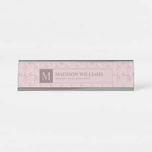 Zachte Blush Pastel Roze Gouden Stippen Glitter Pa Bureau Naambordje