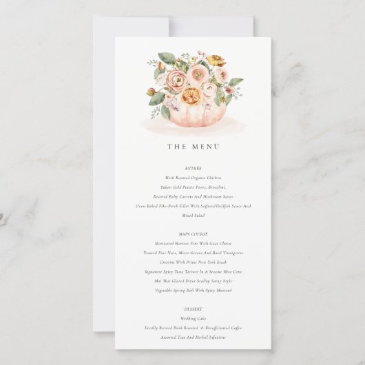 Zachte Blush Pink Pumpkin Floral Menu Kaart (Voorkant)