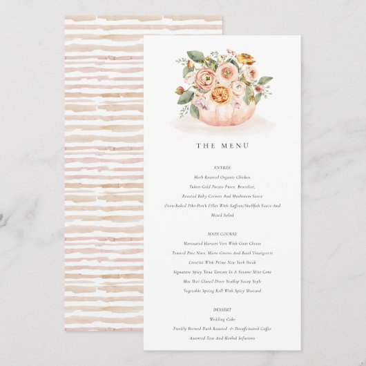 Zachte Blush Pink Pumpkin Floral Menu Kaart (Voorkant / Achterkant)