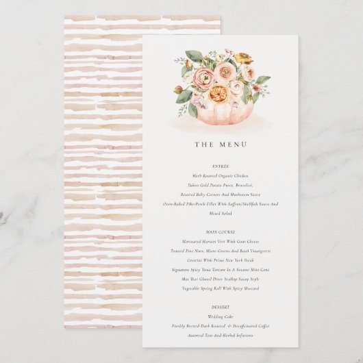 Zachte Blush Pink Pumpkin Floral Menu Kaart (Voorkant / Achterkant)