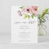 ZACHTE BLUSH PINK WATERVERF FLORAL BEWAREN DE DATU SAVE THE DATE (Staand voorkant)